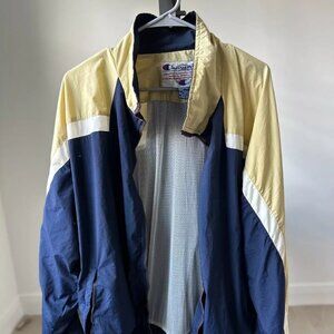 Vintage Mens Size XL Champion Gold And Blue Full Zip Windbreaker With Pockets
